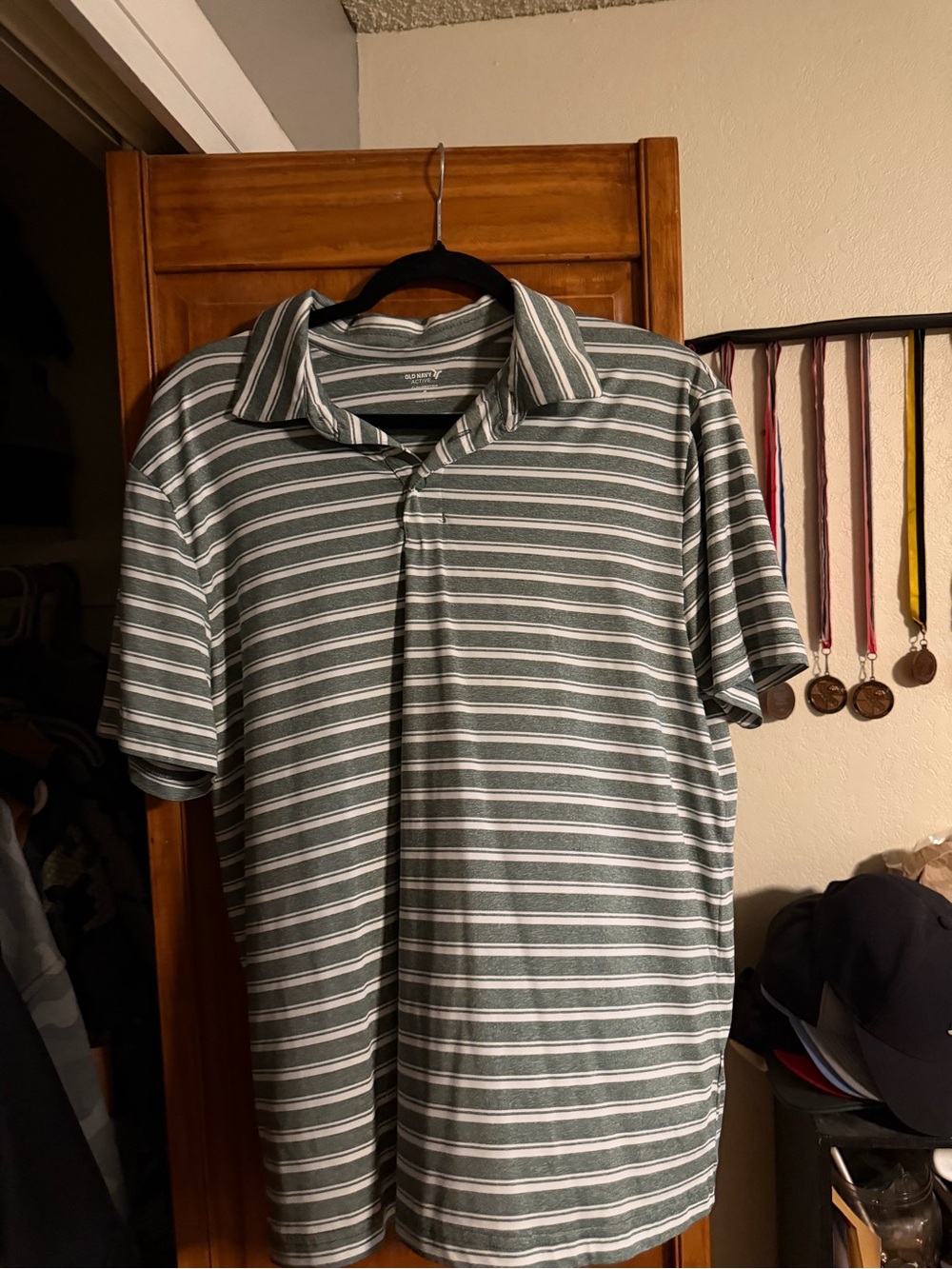Old Navy Green & White Striped Men's Polo